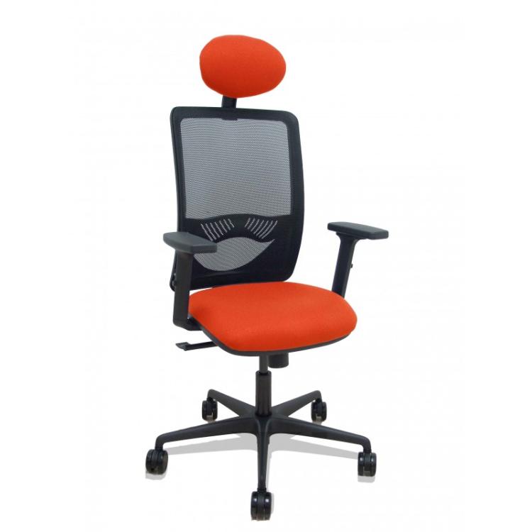PIQUERAS Y CRESPO - Silla Zulema sincro malla negra asiento bali naranja oscuro brazos 2D ruedas 65mm cabecero
