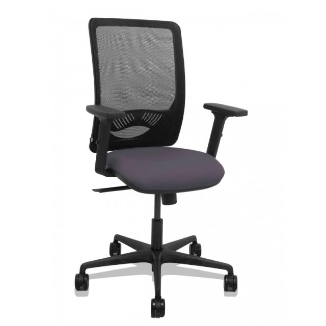 PIQUERAS Y CRESPO - Silla Zulema sincro malla negra asiento bali gris oscuro brazos 2D ruedas 65mm