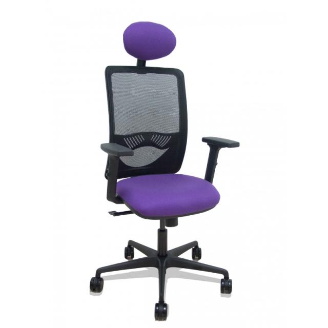 PIQUERAS Y CRESPO - Silla Zulema sincro malla negra asiento bali lila brazos 2D ruedas 65mm cabecero