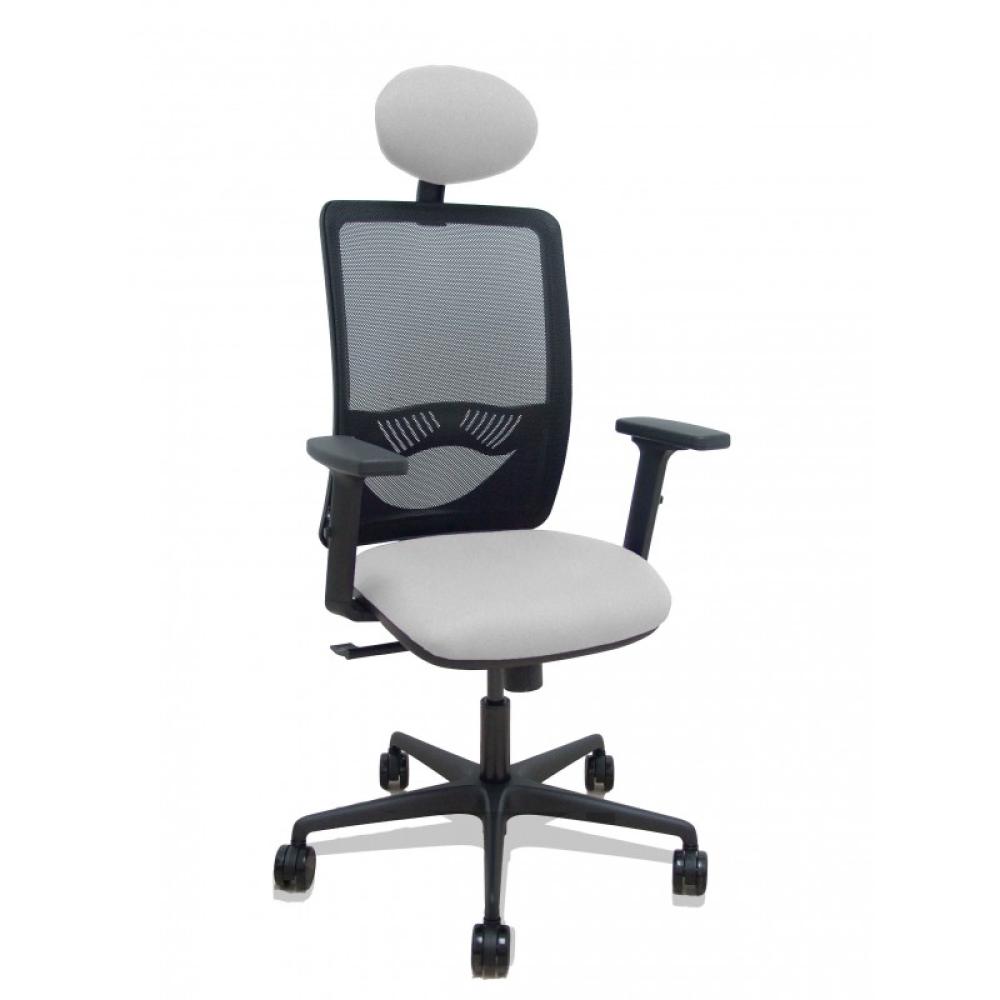 PIQUERAS Y CRESPO - Silla Zulema sincro malla negra asiento bali gris claro brazos 2D ruedas 65mm cabecero