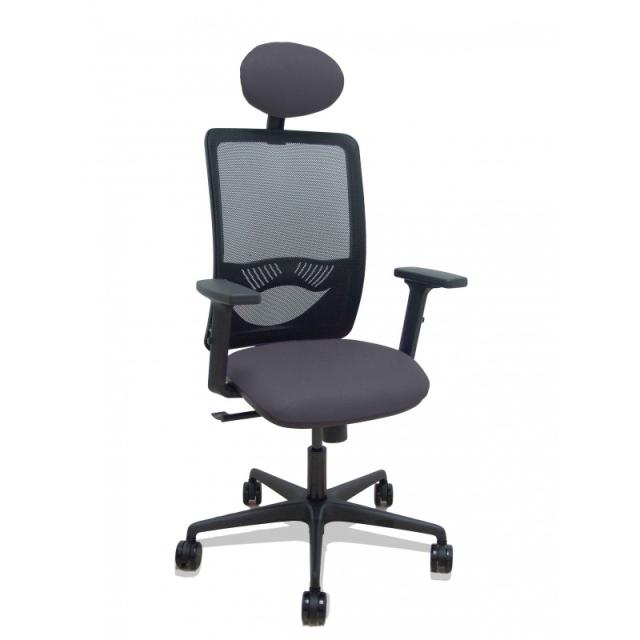 PIQUERAS Y CRESPO - Silla Zulema sincro malla negra asiento bali gris oscuro brazos 2D ruedas 65mm cabecero