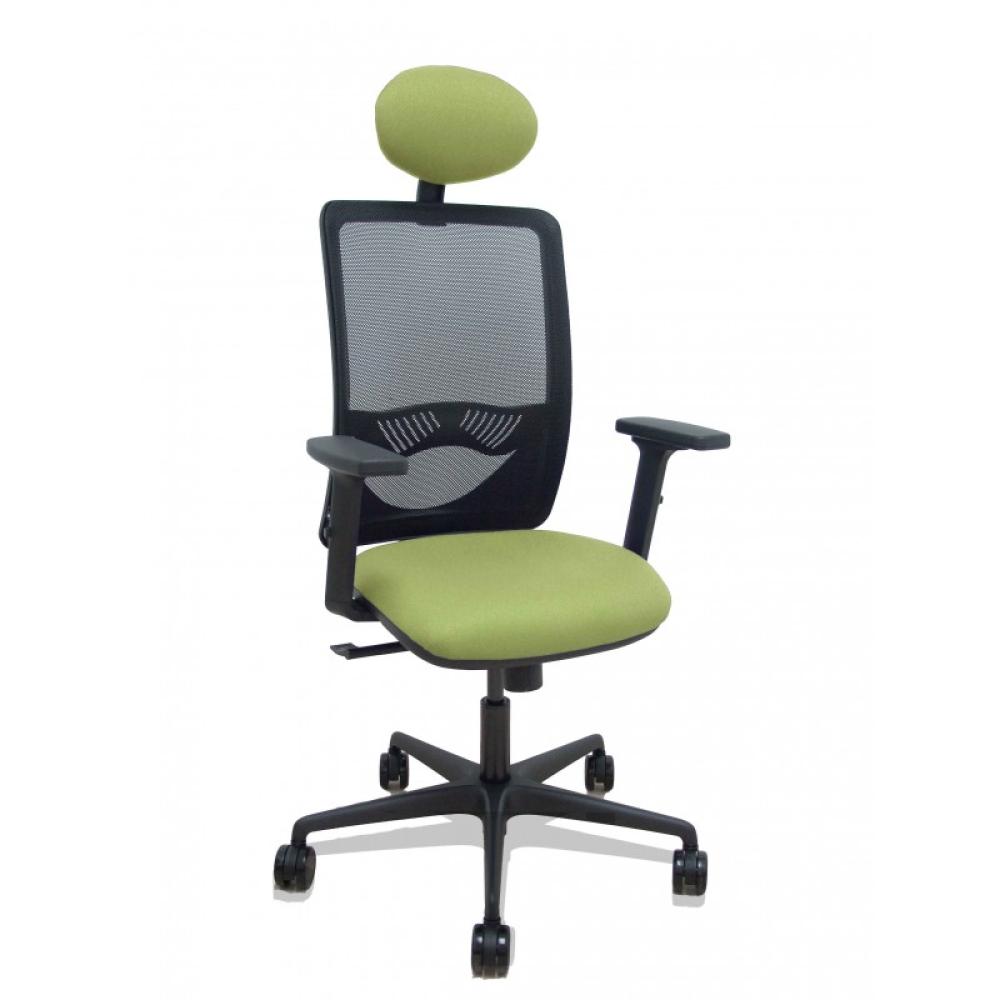PIQUERAS Y CRESPO - Silla Zulema sincro malla negra asiento bali verde oliva brazos 2D ruedas 65mm cabecero