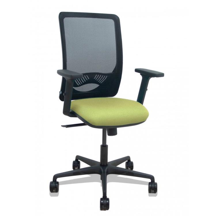 PIQUERAS Y CRESPO - Silla Zulema sincro malla negra asiento bali verde oliva brazos 2D ruedas 65mm