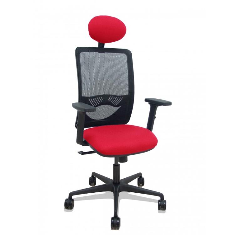 PIQUERAS Y CRESPO - Silla Zulema sincro malla negra asiento bali rojo brazos 2D ruedas 65mm cabecero