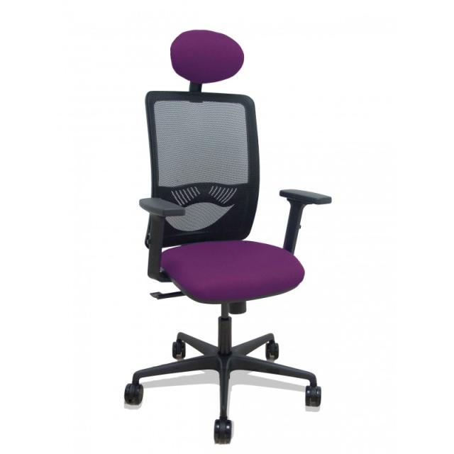 PIQUERAS Y CRESPO - Silla Zulema sincro malla negra asiento bali morado brazos 2D ruedas 65mm cabecero