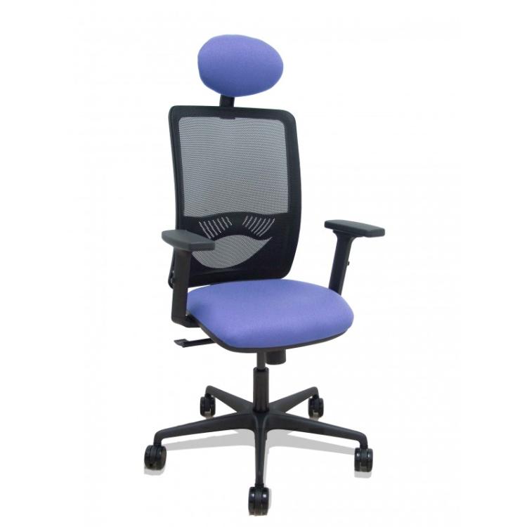 PIQUERAS Y CRESPO - Silla Zulema sincro malla negra asiento bali azul claro brazos 2D ruedas 65mm cabecero