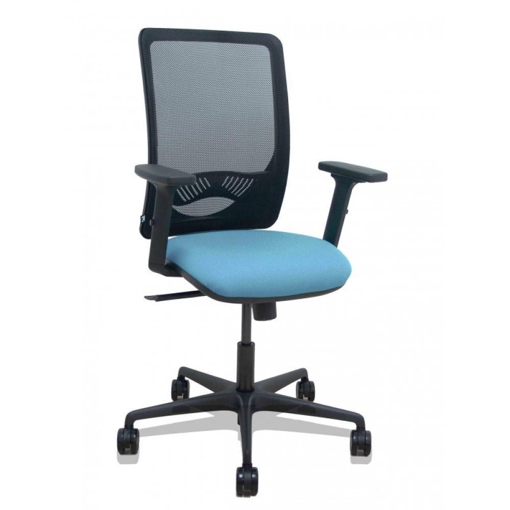 PIQUERAS Y CRESPO - Silla Zulema sincro malla negra asiento bali azul cielo brazos 2D ruedas 65mm