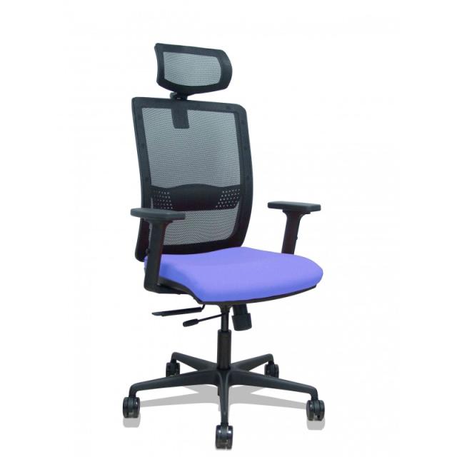 PIQUERAS Y CRESPO - Silla Haches traslack malla negra asiento bali azul claro brazos 2D ruedas 65mm cabecero regulable