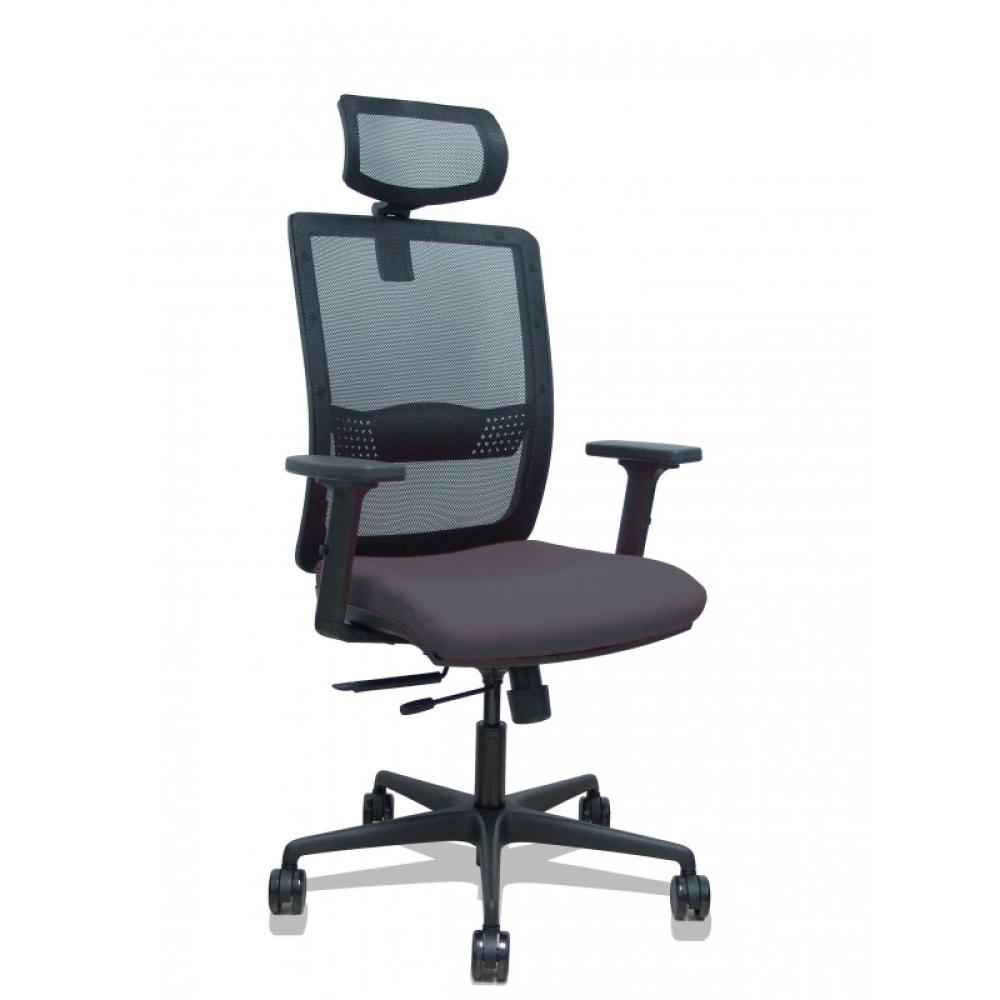 PIQUERAS Y CRESPO - Silla Haches traslack malla negra asiento bali gris oscuro brazos 2D ruedas 65mm cabecero regulable