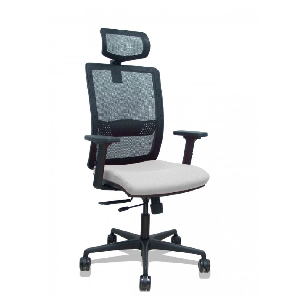 PIQUERAS Y CRESPO - Silla Haches traslack malla negra asiento bali gris claro brazos 2D ruedas 65mm cabecero regulable