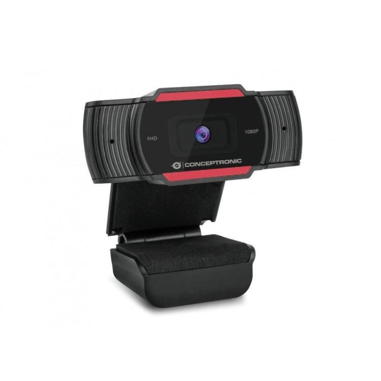 Conceptronic - AMDIS 1080P FHD cámara web 1920 x 1080 Pixeles USB 2.0 Negro, Rojo