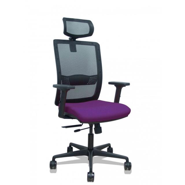 PIQUERAS Y CRESPO - Silla Haches traslack malla negra asiento bali morado brazos 2D ruedas 65mm cabecero regulable