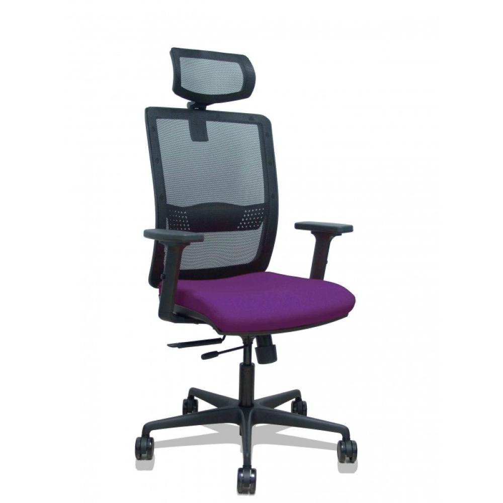 PIQUERAS Y CRESPO - Silla Haches traslack malla negra asiento bali morado brazos 2D ruedas 65mm cabecero regulable