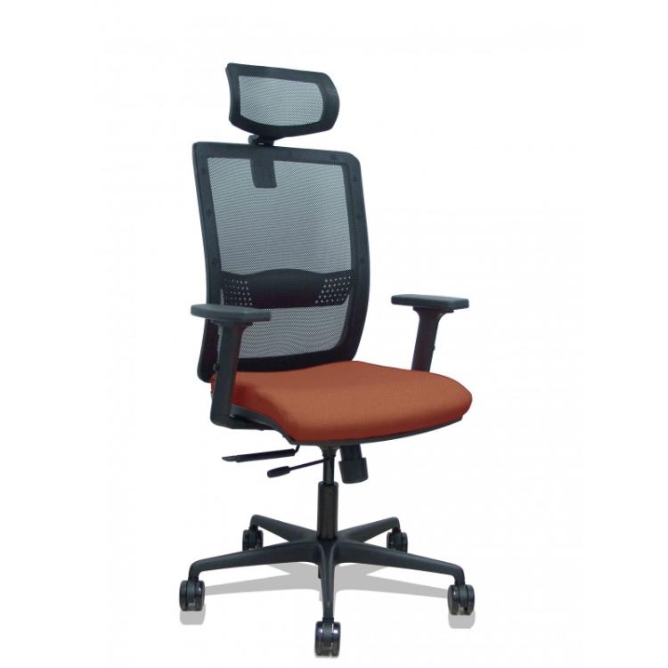 PIQUERAS Y CRESPO - Silla Haches traslack malla negra asiento bali marrón brazos 2D ruedas 65mm cabecero regulable
