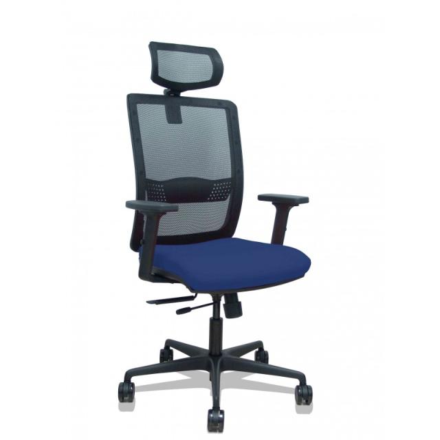 PIQUERAS Y CRESPO - Silla Haches traslack malla negra asiento bali azul marino brazos 2D ruedas 65mm cabecero regulable