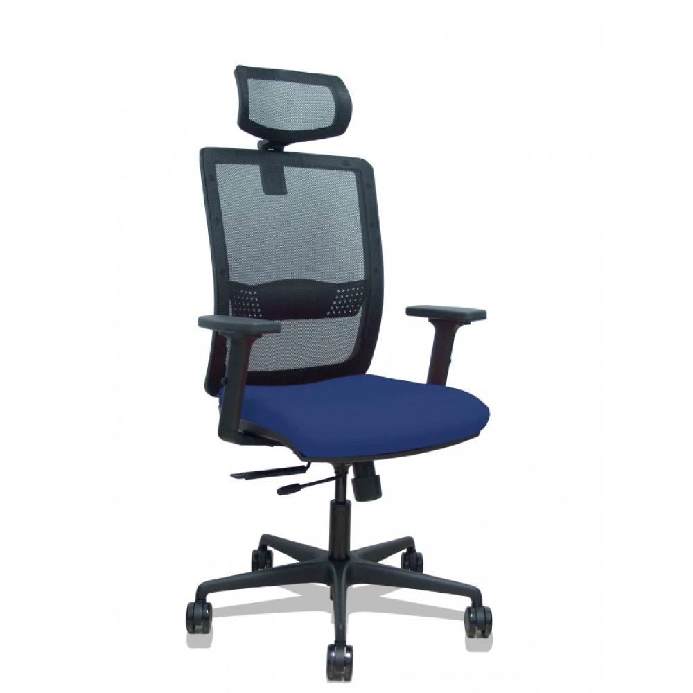 PIQUERAS Y CRESPO - Silla Haches traslack malla negra asiento bali azul marino brazos 2D ruedas 65mm cabecero regulable
