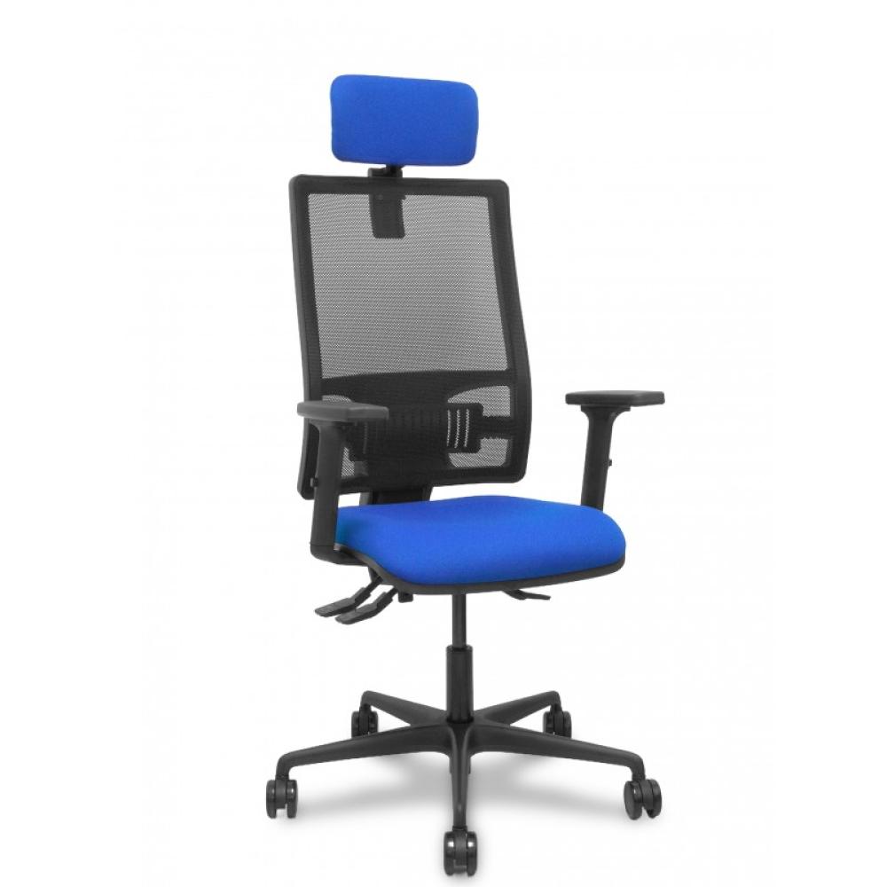 PIQUERAS Y CRESPO - Silla Bormate asincro malla negra asiento bali azul brazos 2D ruedas 65mm cabecero regulable