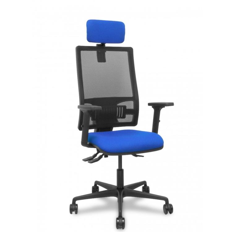 PIQUERAS Y CRESPO - Silla Bormate asincro malla negra asiento bali azul brazos 2D ruedas 65mm cabecero regulable