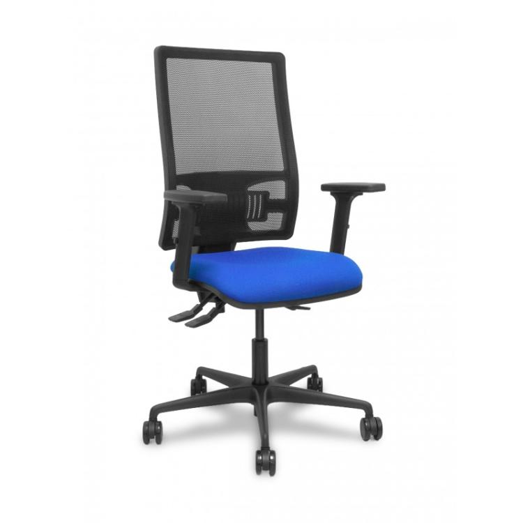 PIQUERAS Y CRESPO - Silla Bormate asincro malla negra asiento bali azul brazos 2D ruedas 65mm
