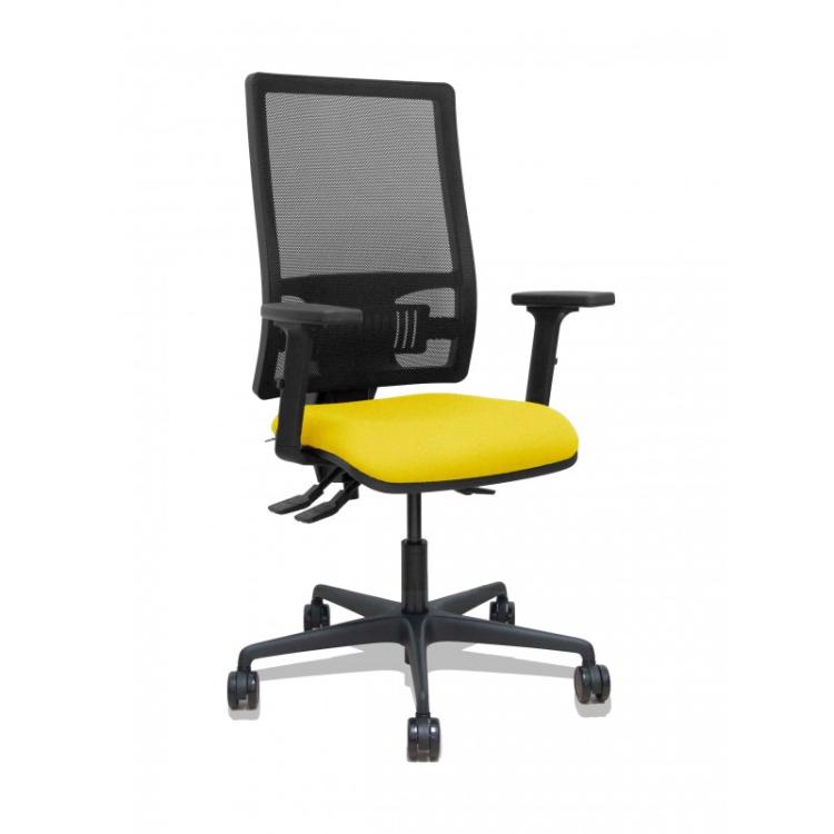 PIQUERAS Y CRESPO - Silla Bormate asincro malla negra asiento bali amarillo brazos 2D ruedas 65mm