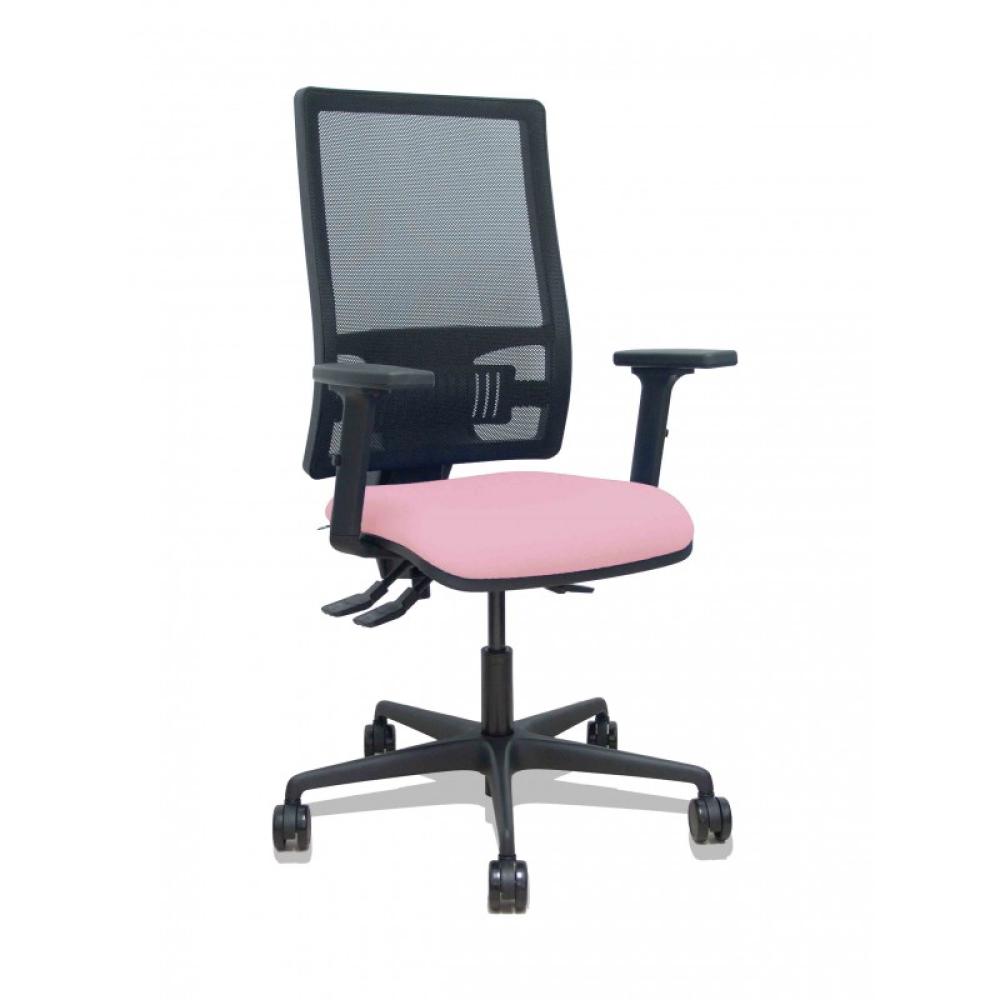 PIQUERAS Y CRESPO - Silla Bormate asincro malla negra asiento bali rosa brazos 2D ruedas 65mm