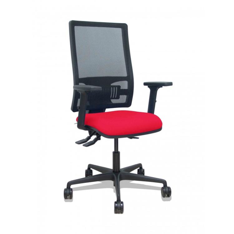 PIQUERAS Y CRESPO - Silla Bormate asincro malla negra asiento bali rojo brazos 2D ruedas 65mm