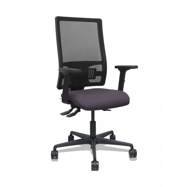 PIQUERAS Y CRESPO - Silla Bormate asincro malla negra asiento bali gris oscuro brazos 2D ruedas 65mm