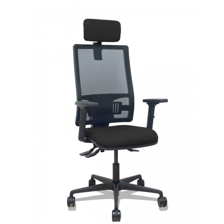 PIQUERAS Y CRESPO - Silla Bormate asincro malla negra asiento bali negro brazos 2D ruedas 65mm cabecero regulable