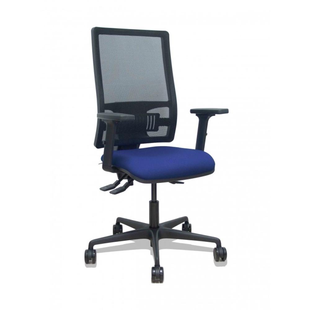 PIQUERAS Y CRESPO - Silla Bormate asincro malla negra asiento bali azul marino brazos 2D ruedas 65mm
