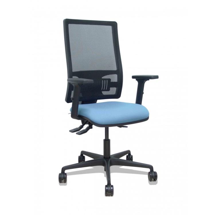 PIQUERAS Y CRESPO - Silla Bormate asincro malla negra asiento bali azul cielo brazos 2D ruedas 65mm