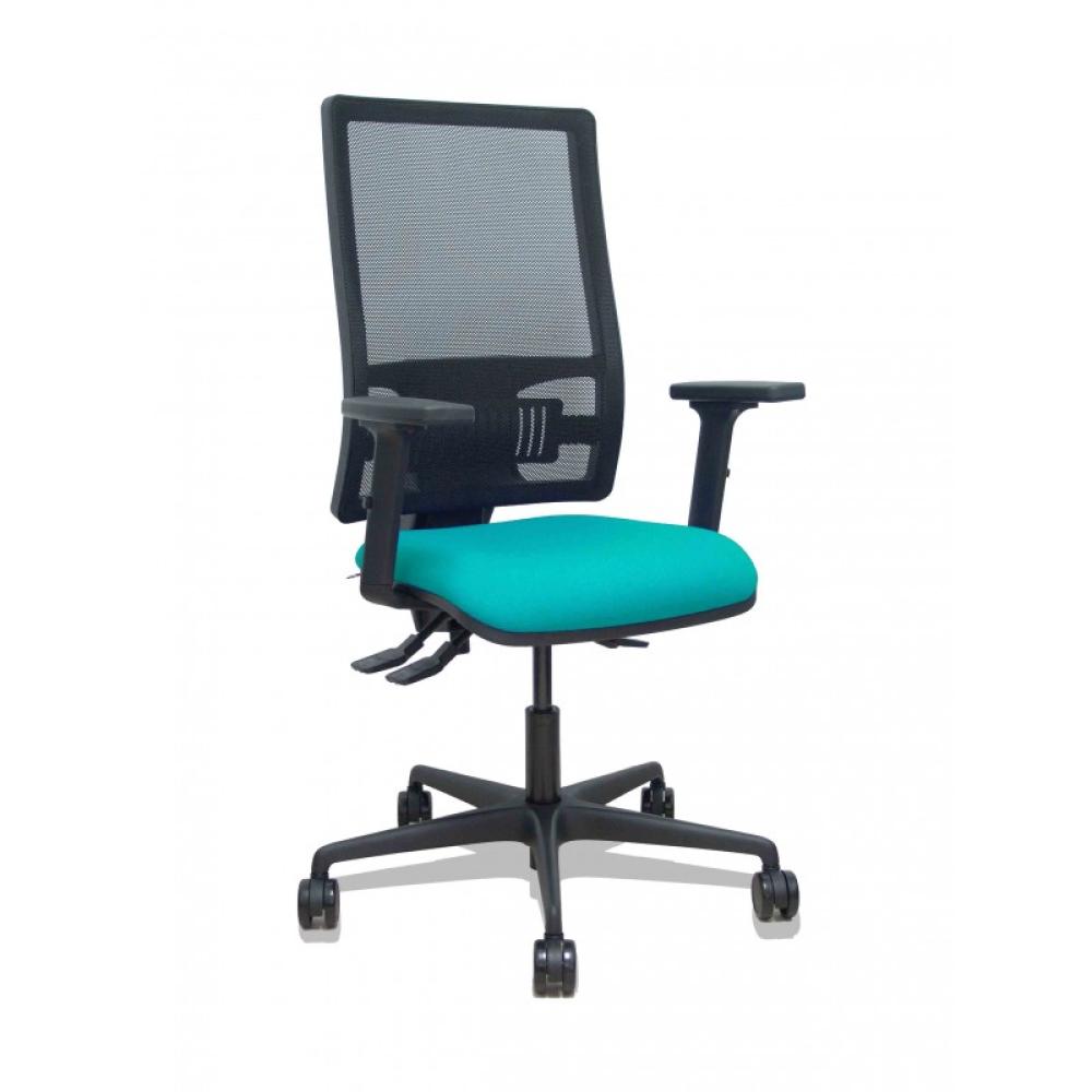 PIQUERAS Y CRESPO - Silla Bormate asincro malla negra asiento bali turquesa brazos 2D ruedas 65mm