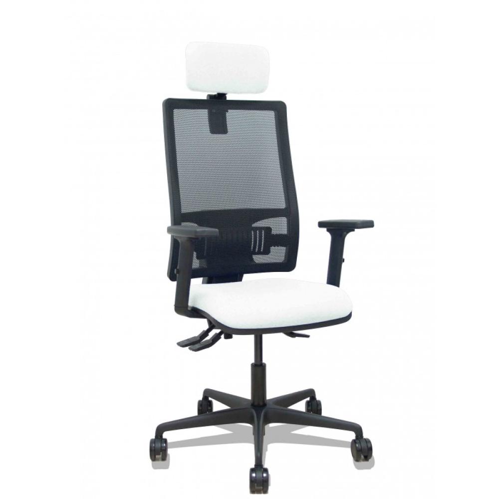 PIQUERAS Y CRESPO - Silla Bormate asincro malla negra asiento bali blanco brazos 2D ruedas 65mm cabecero regulable