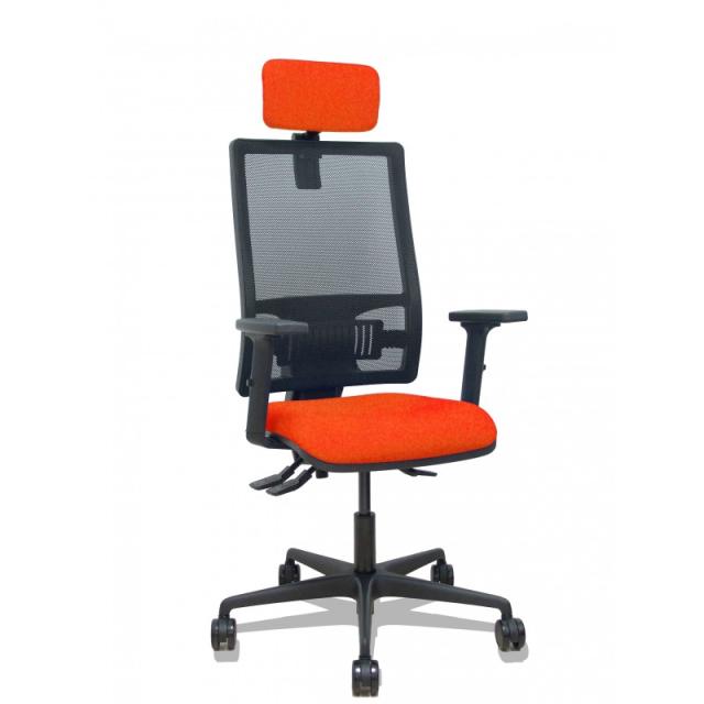 PIQUERAS Y CRESPO - Silla Bormate asincro malla negra asiento bali naranja oscuro brazos 2D ruedas 65mm cabecero regulable