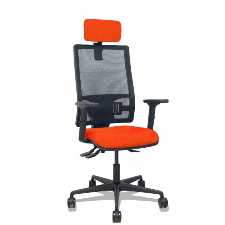 PIQUERAS Y CRESPO - Silla Bormate asincro malla negra asiento bali naranja oscuro brazos 2D ruedas 65mm cabecero regulable