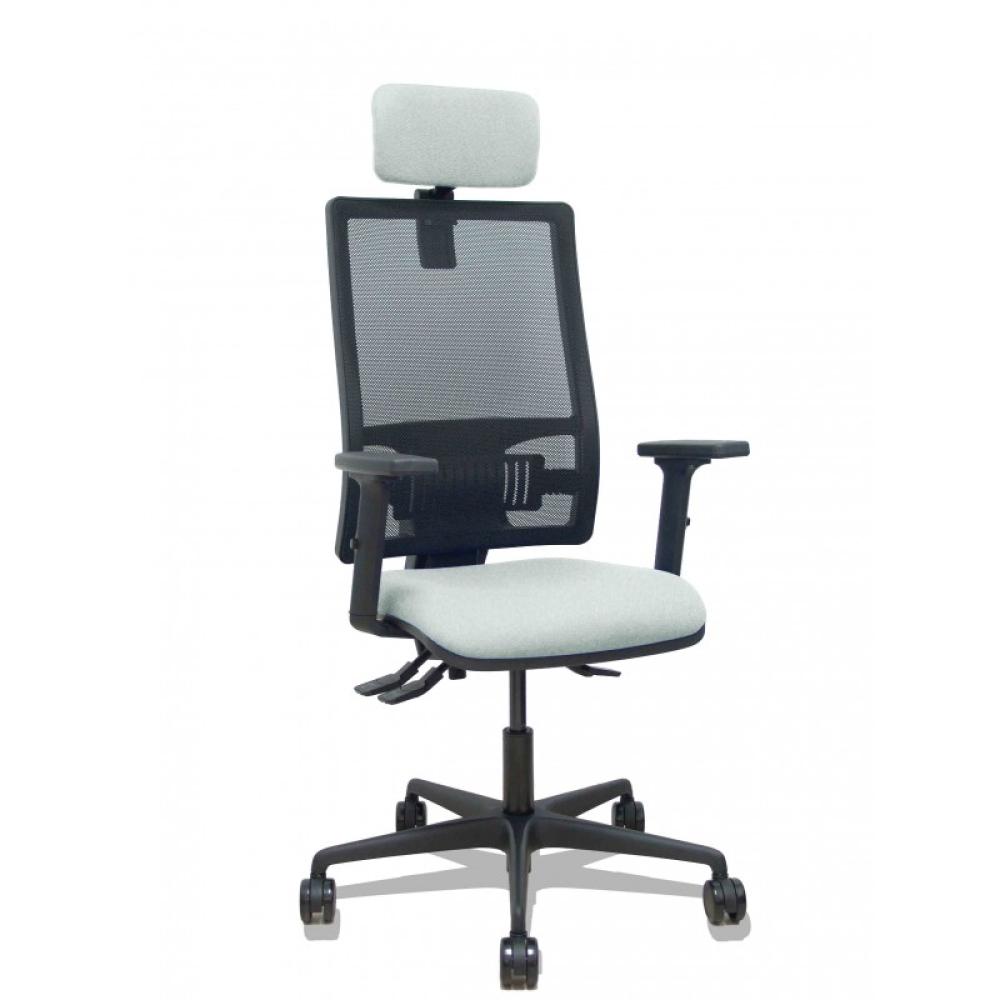 PIQUERAS Y CRESPO - Silla Bormate asincro malla negra asiento bali gris claro brazos 2D ruedas 65mm cabecero regulable