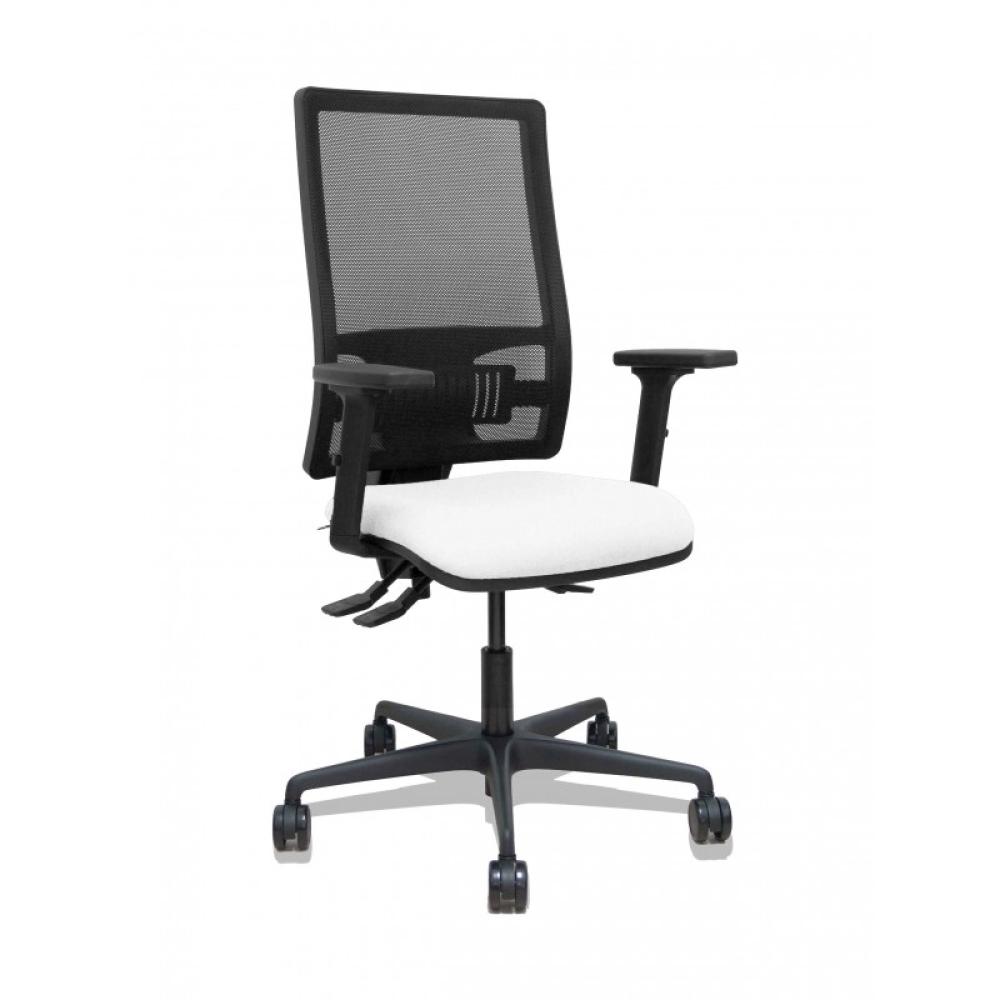 PIQUERAS Y CRESPO - Silla Bormate asincro malla negra asiento bali blanco brazos 2D ruedas 65mm