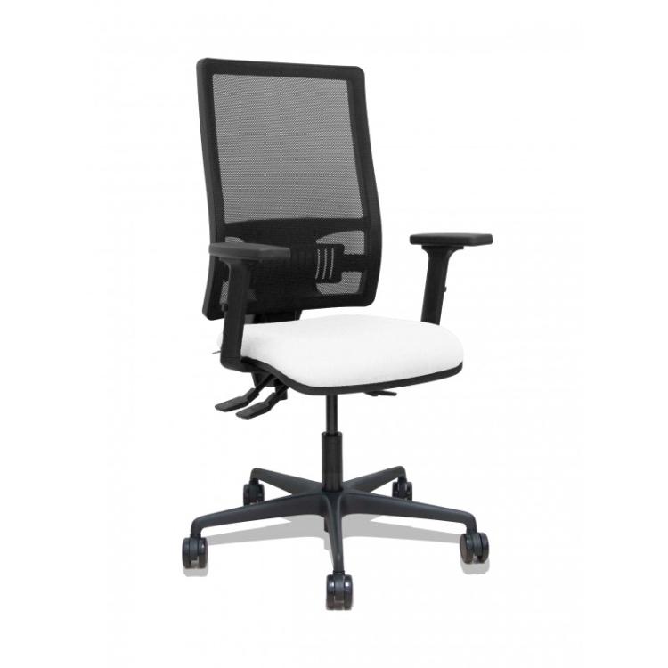 PIQUERAS Y CRESPO - Silla Bormate asincro malla negra asiento bali blanco brazos 2D ruedas 65mm