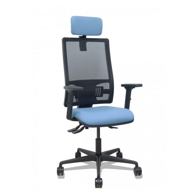 PIQUERAS Y CRESPO - Silla Bormate asincro malla negra asiento bali azul cielo brazos 2D ruedas 65mm cabecero regulable