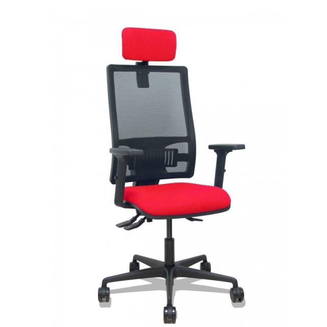 PIQUERAS Y CRESPO - Silla Bormate asincro malla negra asiento bali rojo brazos 2D ruedas 65mm cabecero regulable