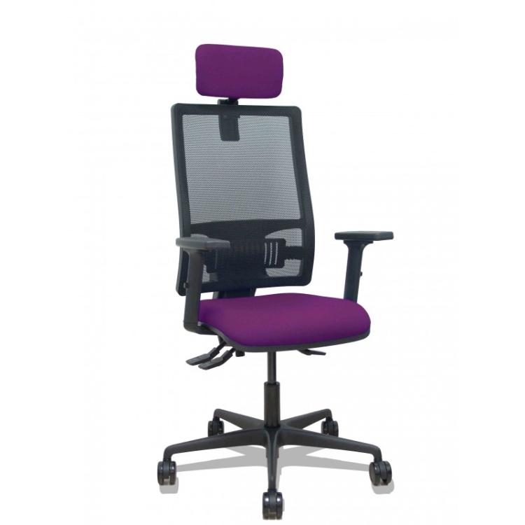 PIQUERAS Y CRESPO - Silla Bormate asincro malla negra asiento bali morado brazos 2D ruedas 65mm cabecero regulable