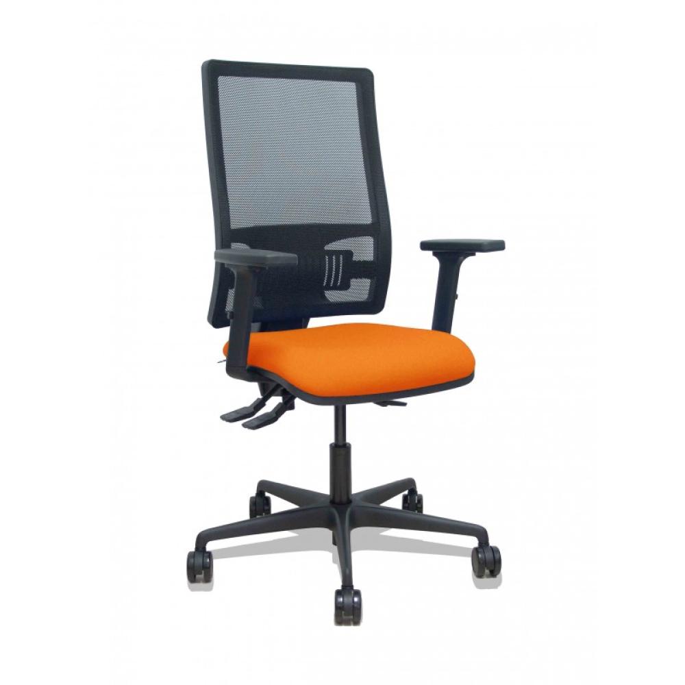 PIQUERAS Y CRESPO - Silla Bormate asincro malla negra asiento bali naranja brazos 2D ruedas 65mm