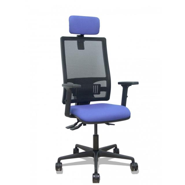 PIQUERAS Y CRESPO - Silla Bormate asincro malla negra asiento bali azul claro brazos 2D ruedas 65mm cabecero regulable
