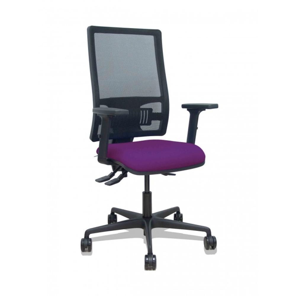 PIQUERAS Y CRESPO - Silla Bormate asincro malla negra asiento bali morado brazos 2D ruedas 65mm