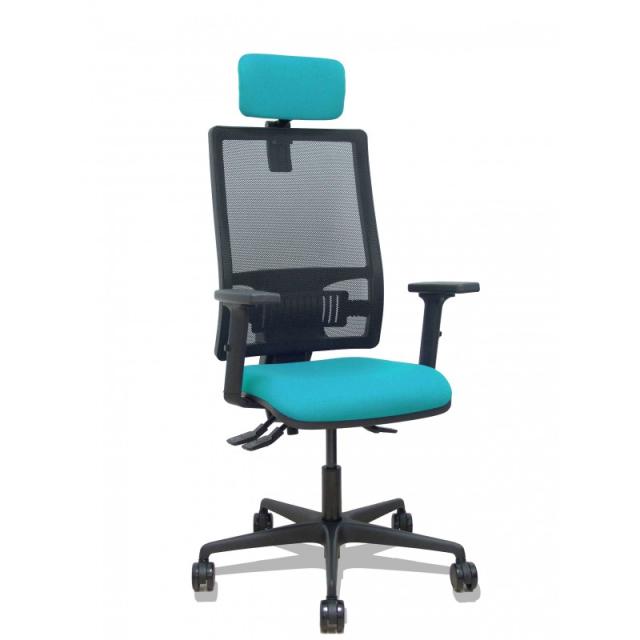 PIQUERAS Y CRESPO - Silla Bormate asincro malla negra asiento bali turquesa brazos 2D ruedas 65mm cabecero regulable