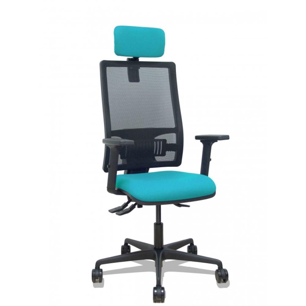 PIQUERAS Y CRESPO - Silla Bormate asincro malla negra asiento bali turquesa brazos 2D ruedas 65mm cabecero regulable