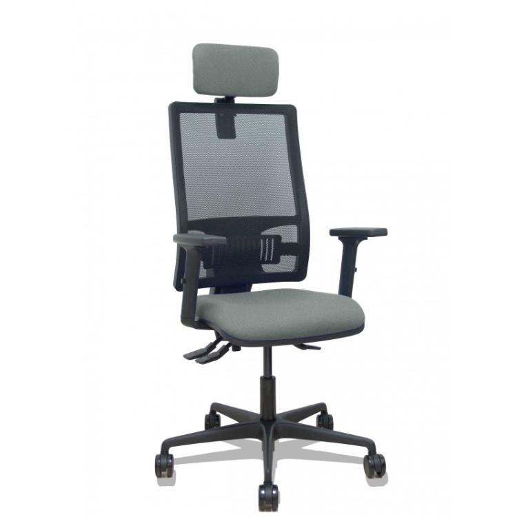 PIQUERAS Y CRESPO - Silla Bormate asincro malla negra asiento bali gris brazos 2D ruedas 65mm cabecero regulable
