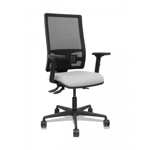 PIQUERAS Y CRESPO - Silla Bormate asincro malla negra asiento bali gris claro brazos 2D ruedas 65mm