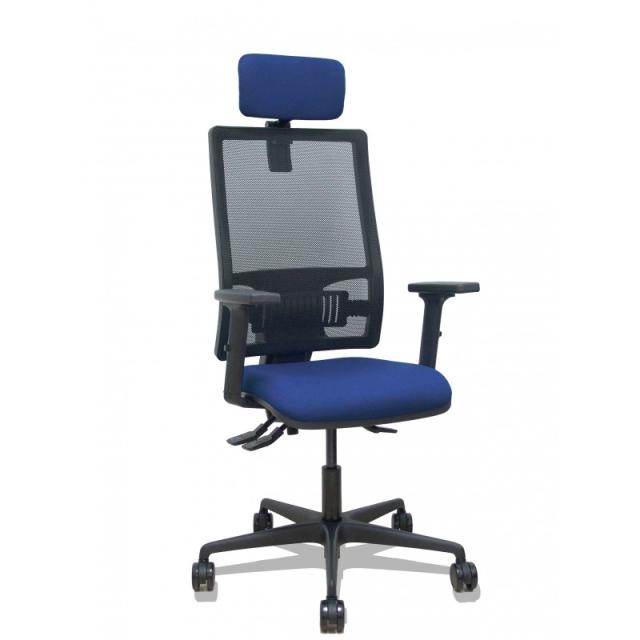 PIQUERAS Y CRESPO - Silla Bormate asincro malla negra asiento bali azul marino brazos 2D ruedas 65mm cabecero regulable