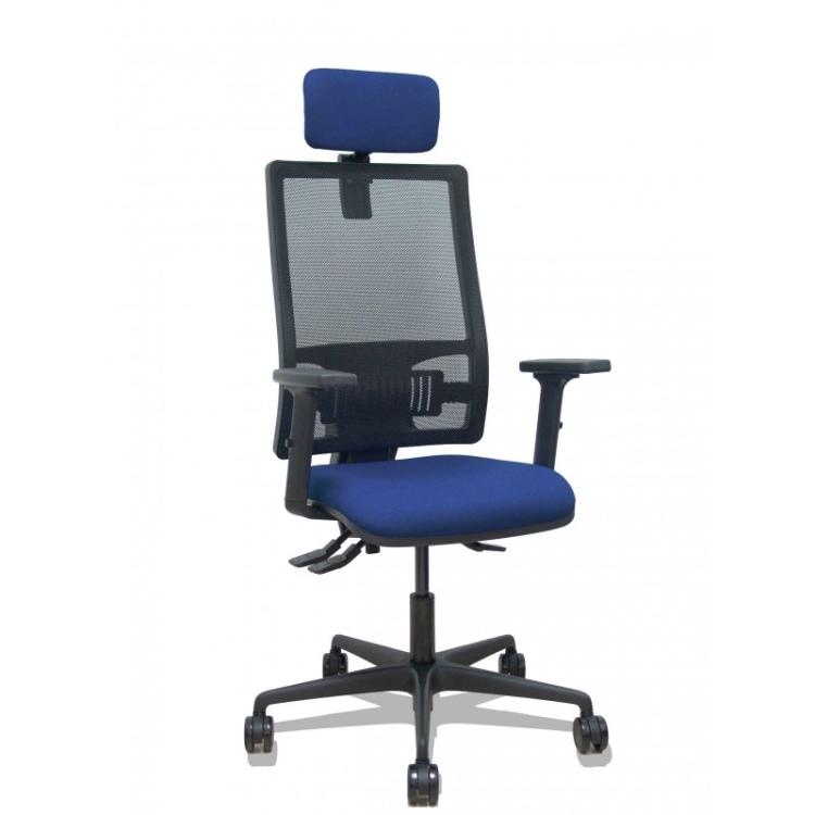 PIQUERAS Y CRESPO - Silla Bormate asincro malla negra asiento bali azul marino brazos 2D ruedas 65mm cabecero regulable