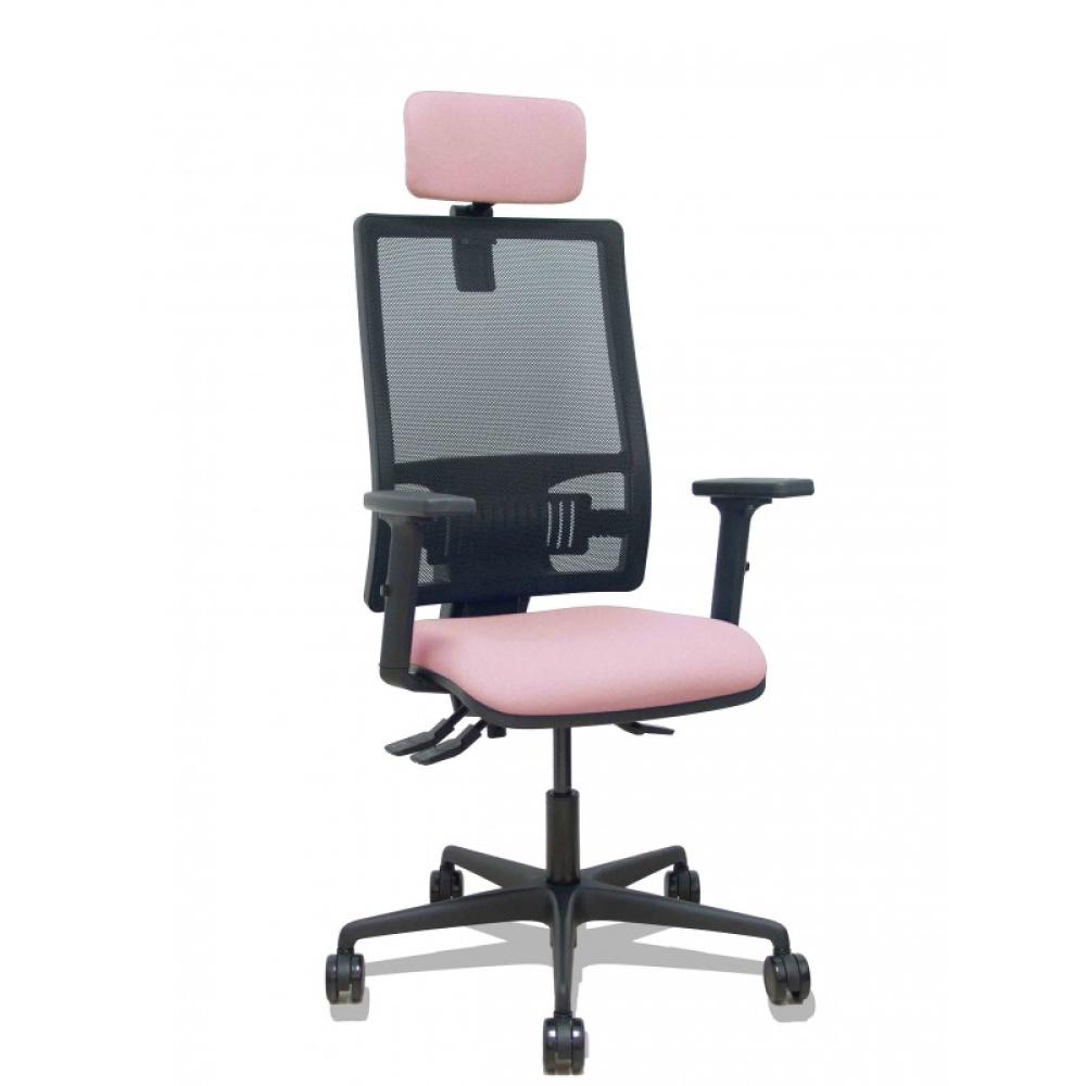 PIQUERAS Y CRESPO - Silla Bormate asincro malla negra asiento bali rosa brazos 2D ruedas 65mm cabecero regulable